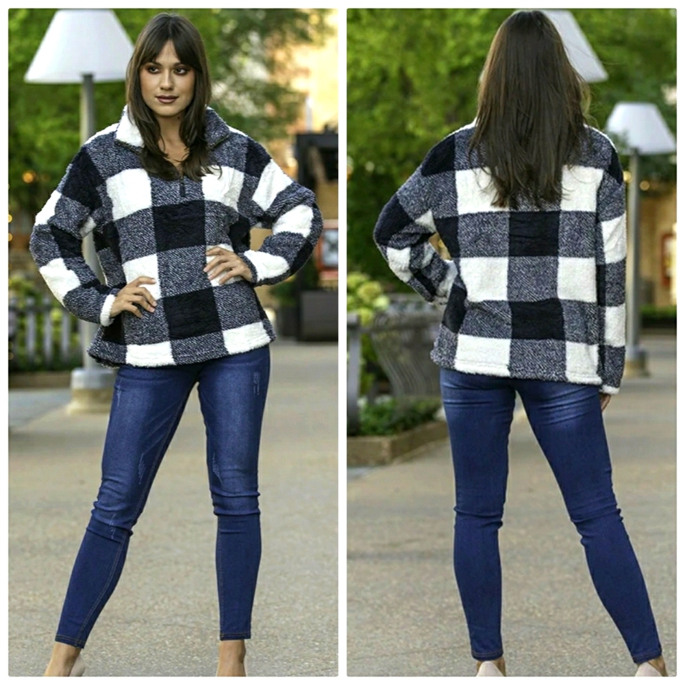 Buffalo plaid fleece sweater
